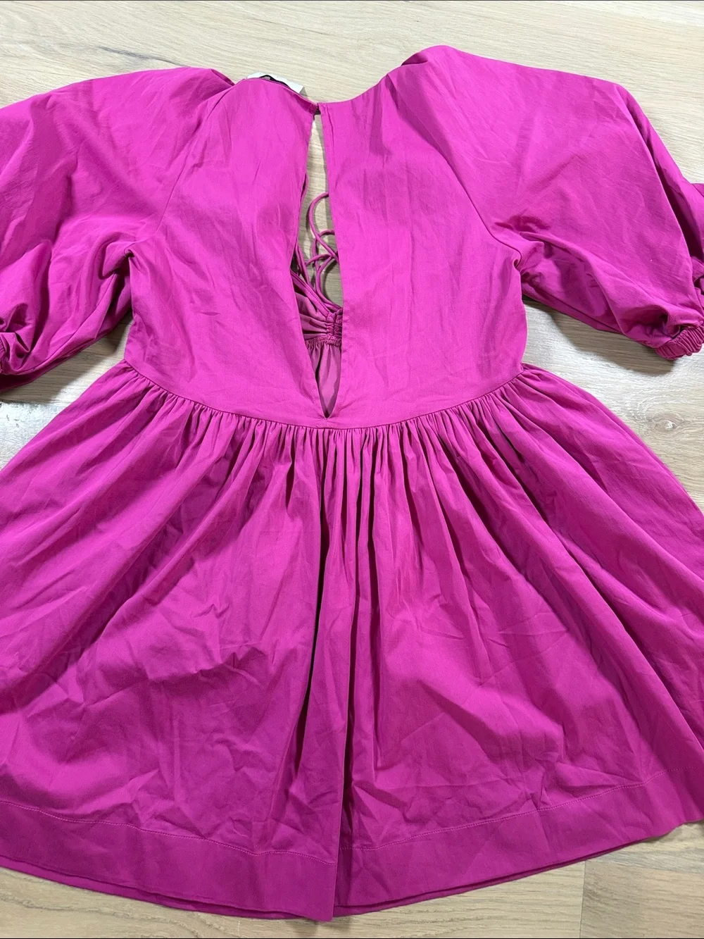 L'Academie Magenta Pink Puff Sleeve Drawstring Babydoll Mini Dress Small Revolve